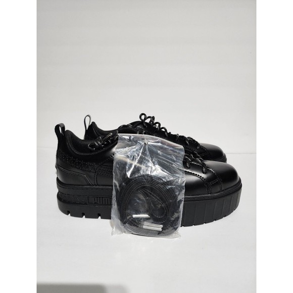 Puma x DUA LIPA Mayze Fluture Lace-Up Sneaker Black Leather Shoes WOMEN'S SIZE 9 - Picture 5 of 10
